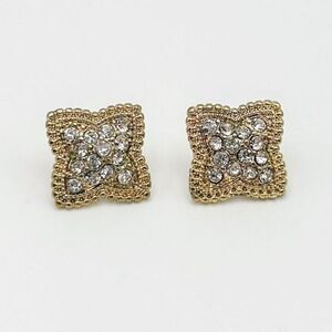 Vintage Monet Gold Tone Rhinestone Square Post Earrings